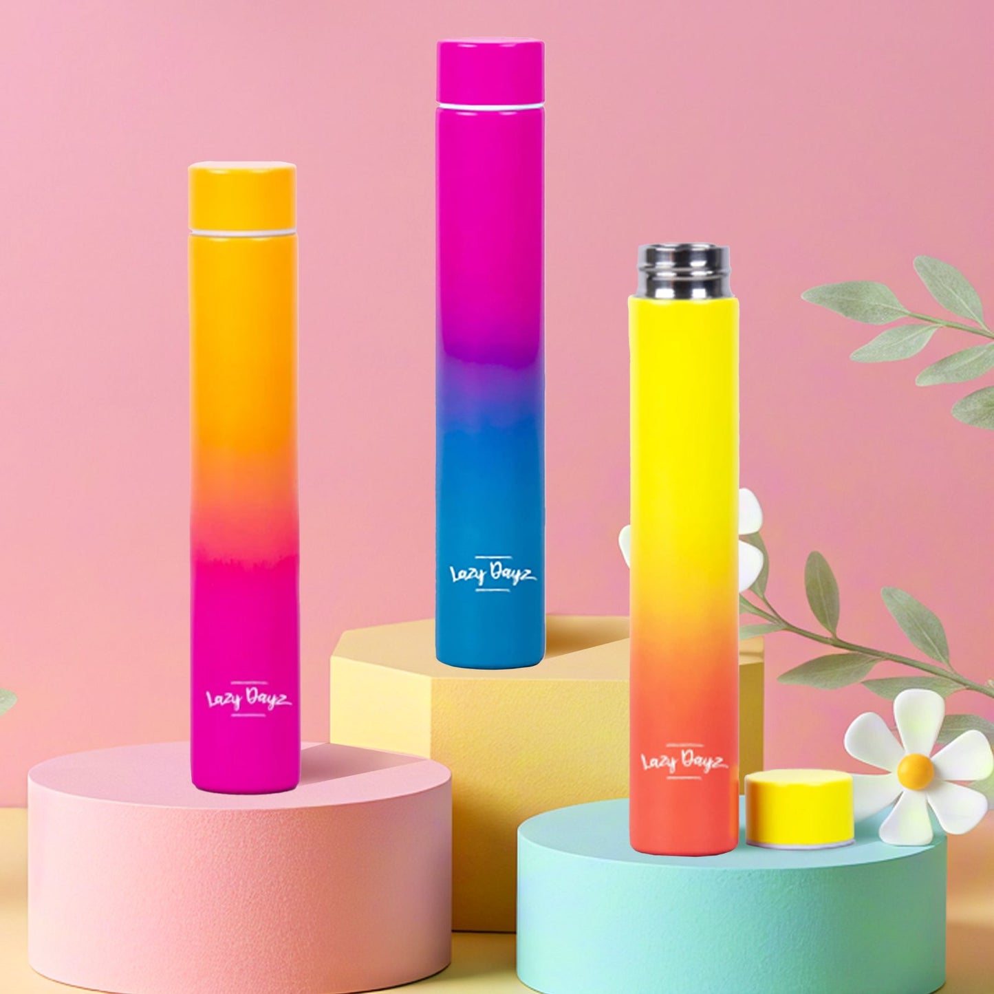 Lazy Dayz 300ml Slimline Insulated Drink Bottle - Yellow Peach Ombre