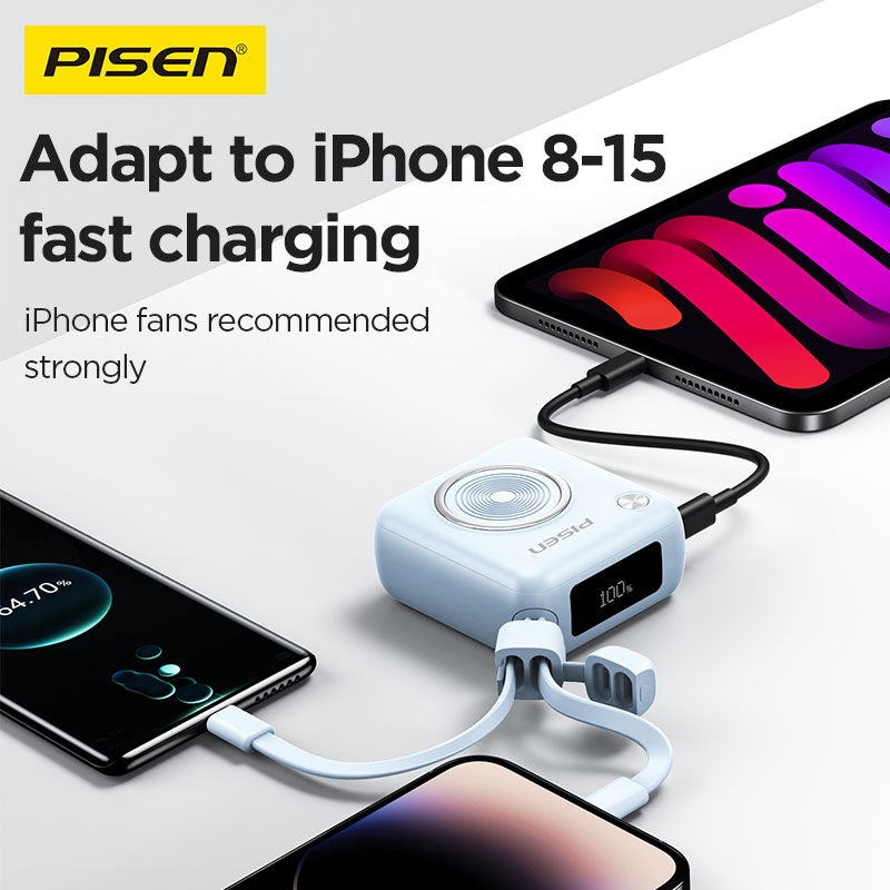 PD 3.0 Mini Fast Charging 22.5W Power Bank 10k (10000mAh) with Build-in Cable PISEN (Blue)