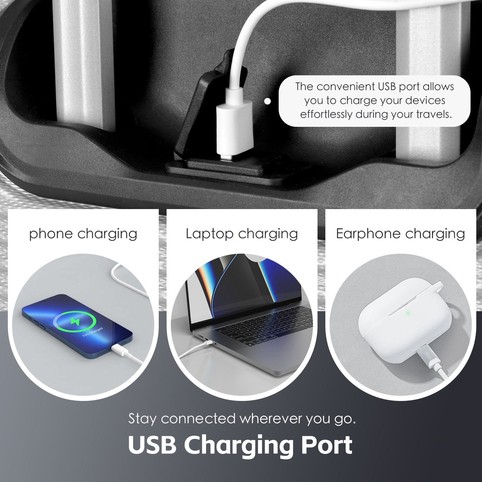 24" Digital Weighing Scale and USB Charging Port Lightweight Luggage Suitcase Silver Black