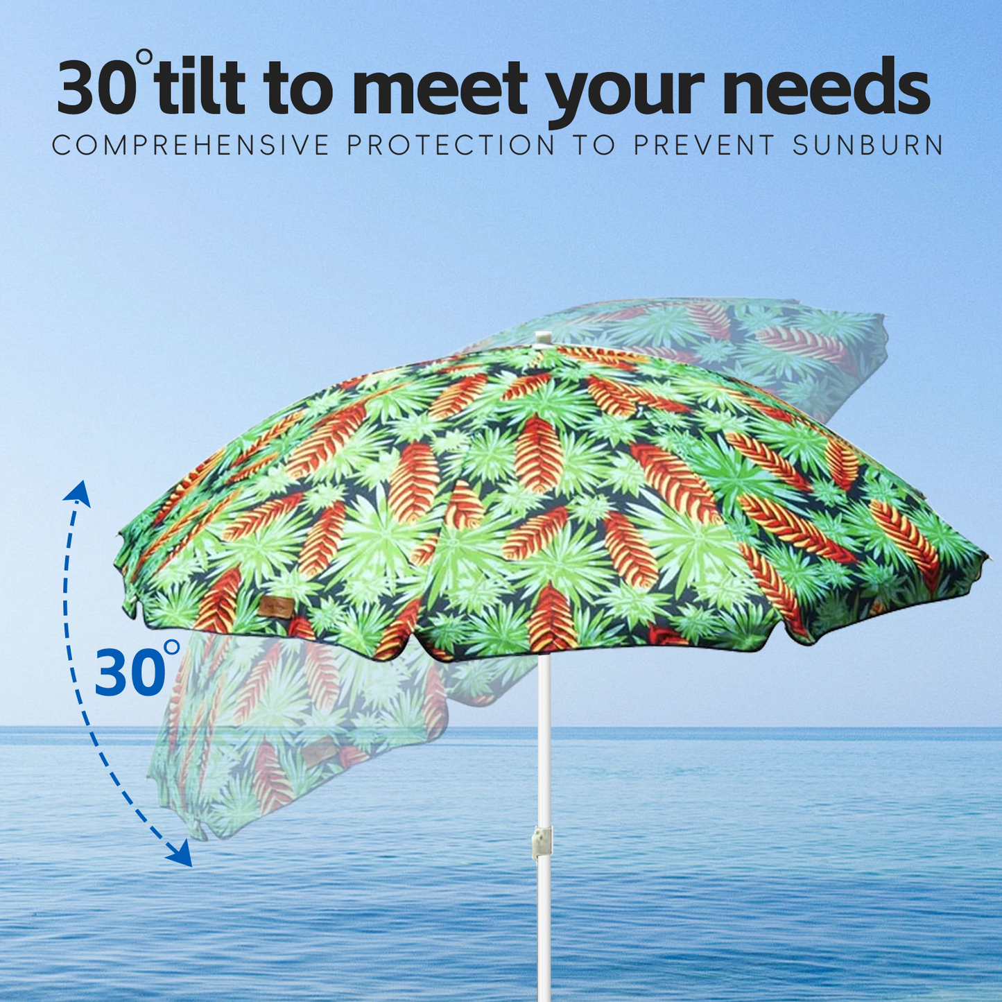 Lazy Dayz 1.8m Tiltable Beach Umbrella with Carry Bag - Mossman