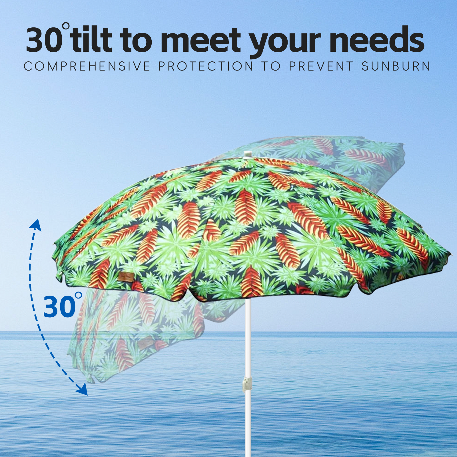 Lazy Dayz 1.8m Tiltable Beach Umbrella with Carry Bag - Mossman