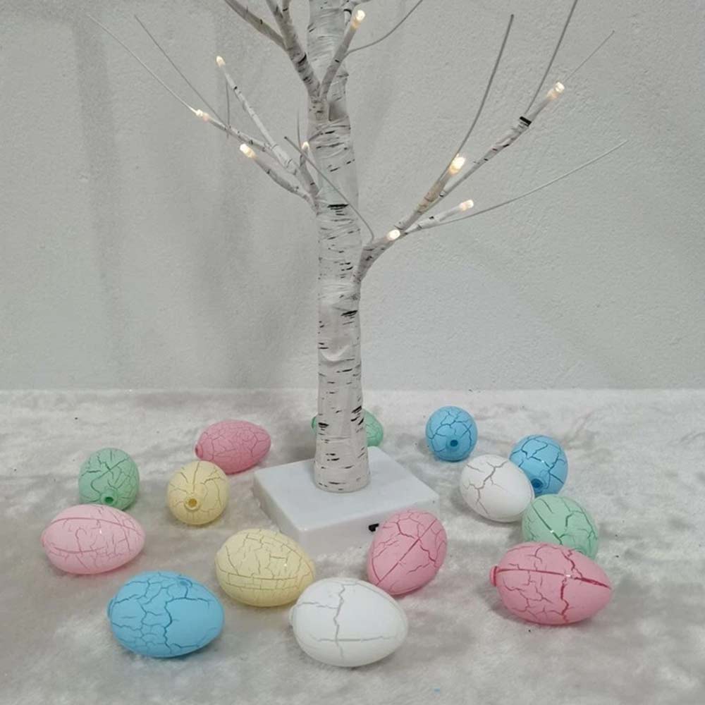 Easter LED Twig Tree - Pre-Lit Birch Light Up Decoration with 24 Colorful Eggs