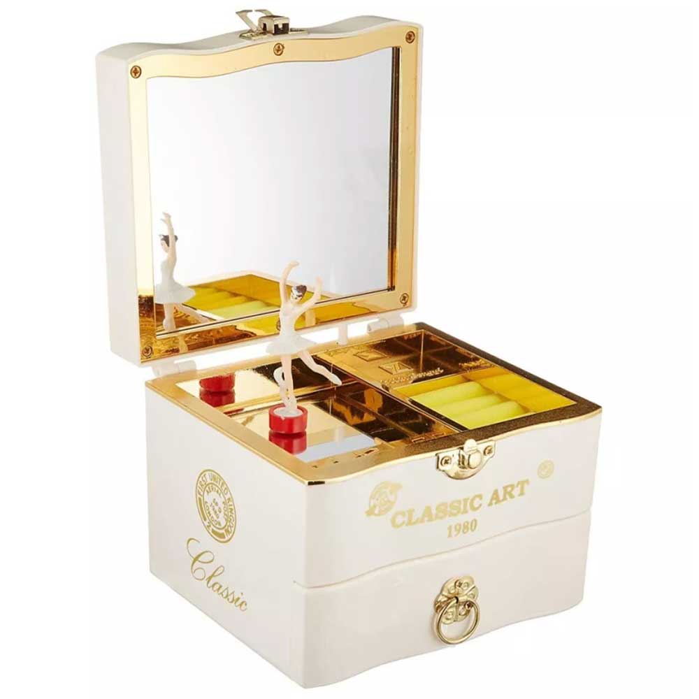 Vintage Automatic Music Box with Ballet Dancing Girl 2-layer Jewelry Box Gift for Her