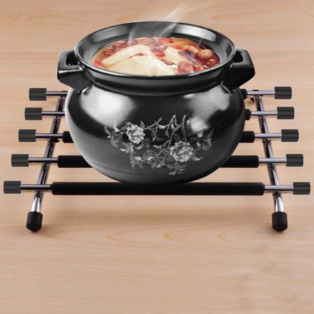 Kitchen Trivet Worktop Saver – Stainless Steel & Silicone Hot Pot Pan Stand Rack