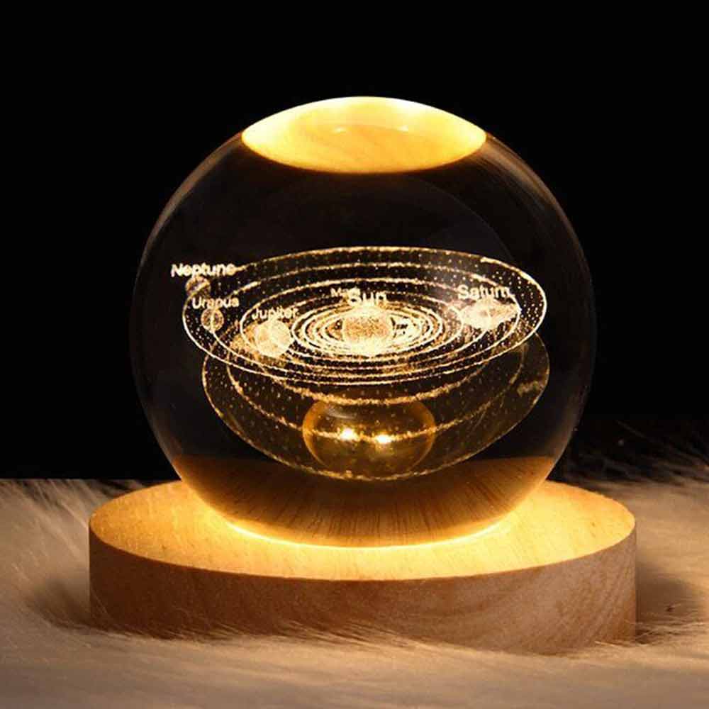 3D Moon Night Light Planet Globe Galaxy LED Crystal Ball Table Lamp Bedside USB
