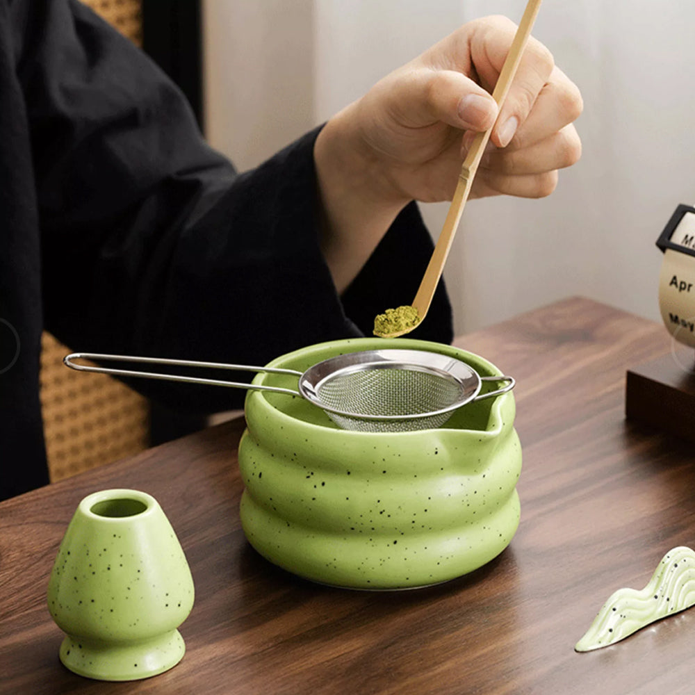 Matcha Making Tool Set Bamboo Tea Whisk Tea Scoop Bowl Ceramic Tea Whisk Set