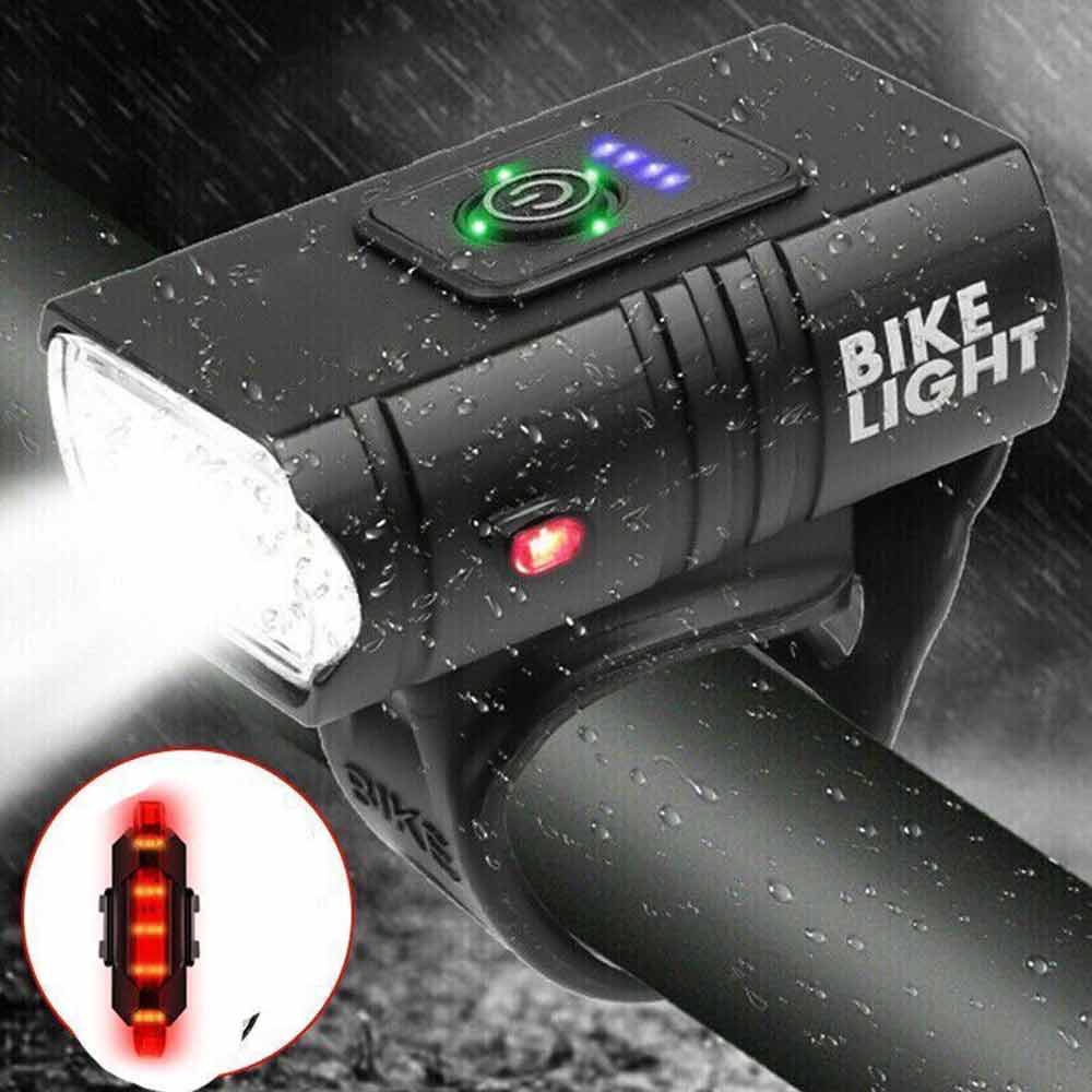 Rechargeable Bicycle Head Torch Front&Tail Kit Super Bright LED Mountain Bike Light