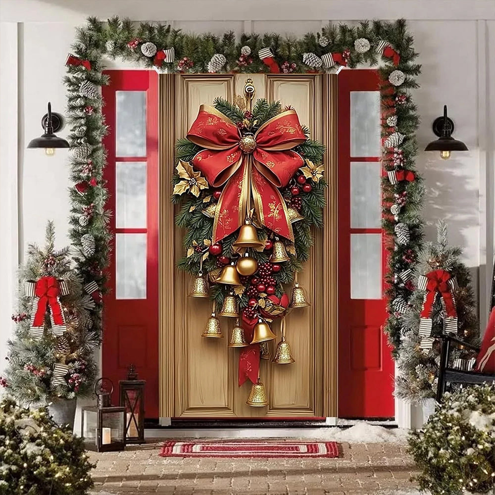 Christmas Door Cover & Wall Hanging - 180x90cm Festive Fabric Decoration for Holiday Party Decor