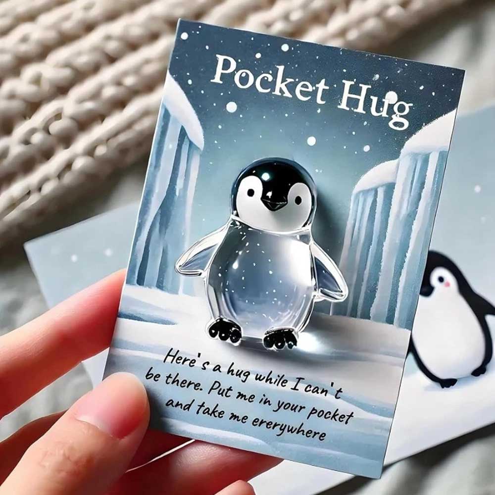 Pocket Turtle Penguin Crystal Pocket Hug Card - Heartwarming Keepsake Gift for Friends & Loved Ones