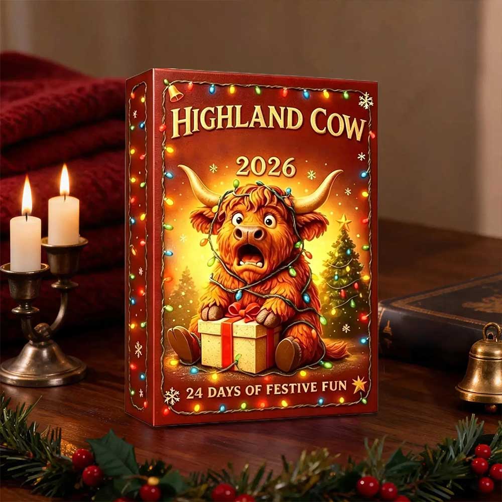 Highland Cow 24-Day Countdown Calendar – 2D Christmas Acrylic Figure Advent Gift