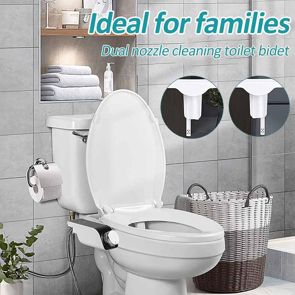 Dual Nozzle Hygiene Toilet Bidet Water Wash Clean Unisex Seat Attachment Sprayer