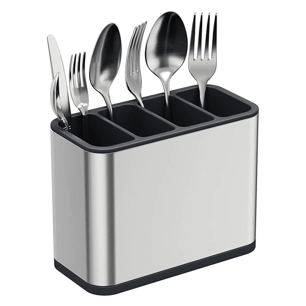 Stainless Steel Cutlery Organizer - Kitchen Utensil Holder with Drain & Compartments