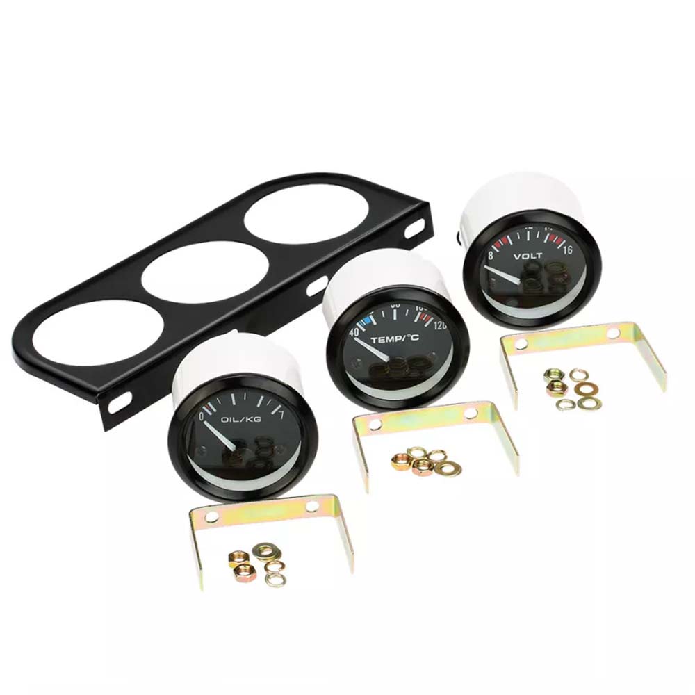 52mm Car Electronic Triple Gauge Kit Oil Pressure + Water + Tem +Voltmeter Meter
