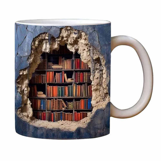 Book Lover Ceramic Mug 3D Bookshelf Mug-Library Book Shelf Mugs Xmas Gift