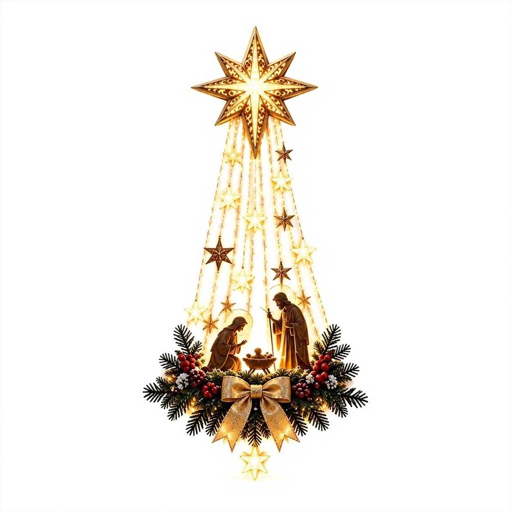 LED Star Nativity Ornament – Holy Family Christmas Wall Hanging Decoration