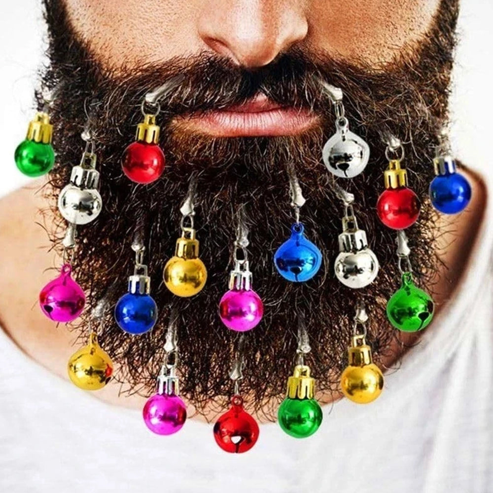 10-Piece Christmas Beard & Hair Clip Bauble Set - Mini Festive Glitter Decorations