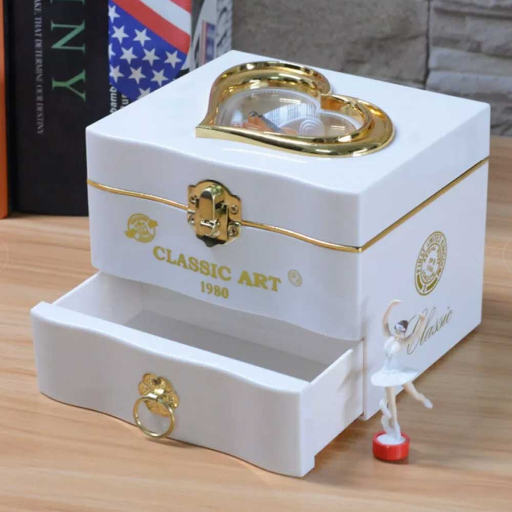 Vintage Automatic Music Box with Ballet Dancing Girl 2-layer Jewelry Box Gift for Her