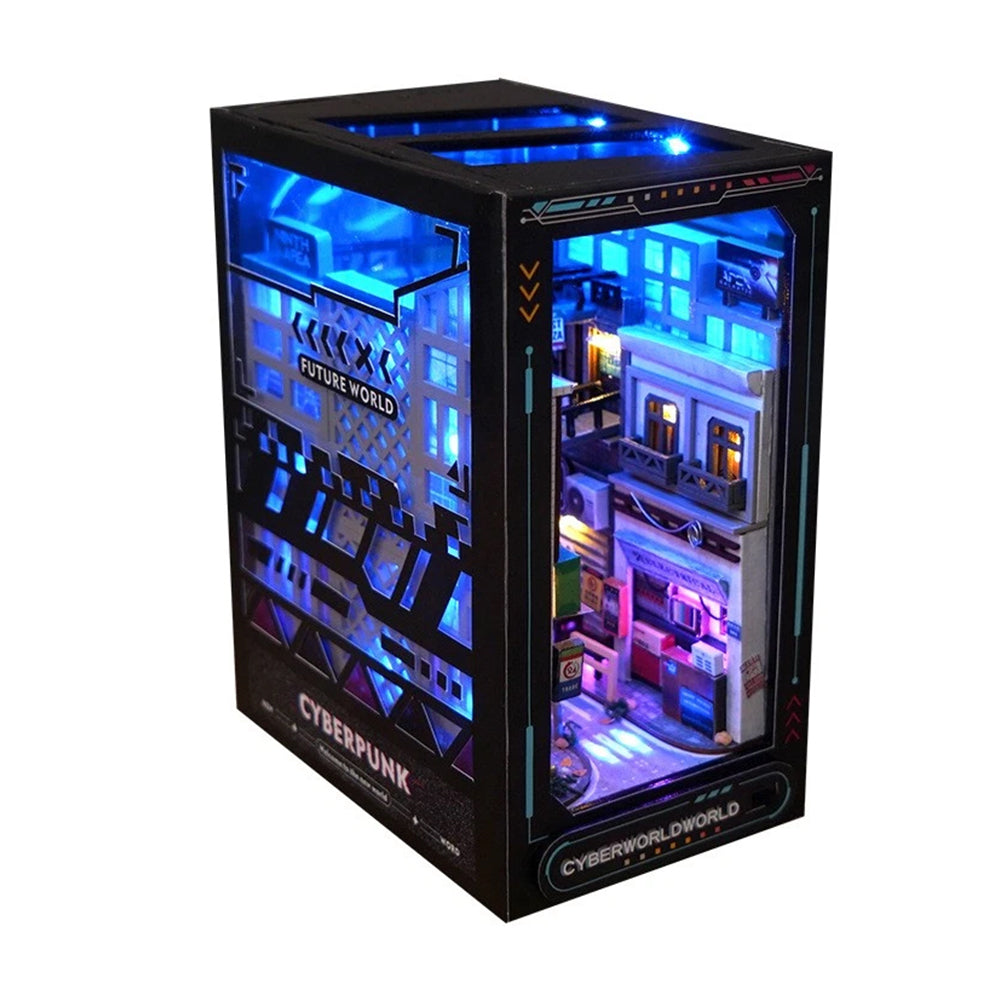 3D Wooden Book Nook DIY Kit Miniature House Model with LED Lights for Bookshelf Decor Creative Christmas Gift