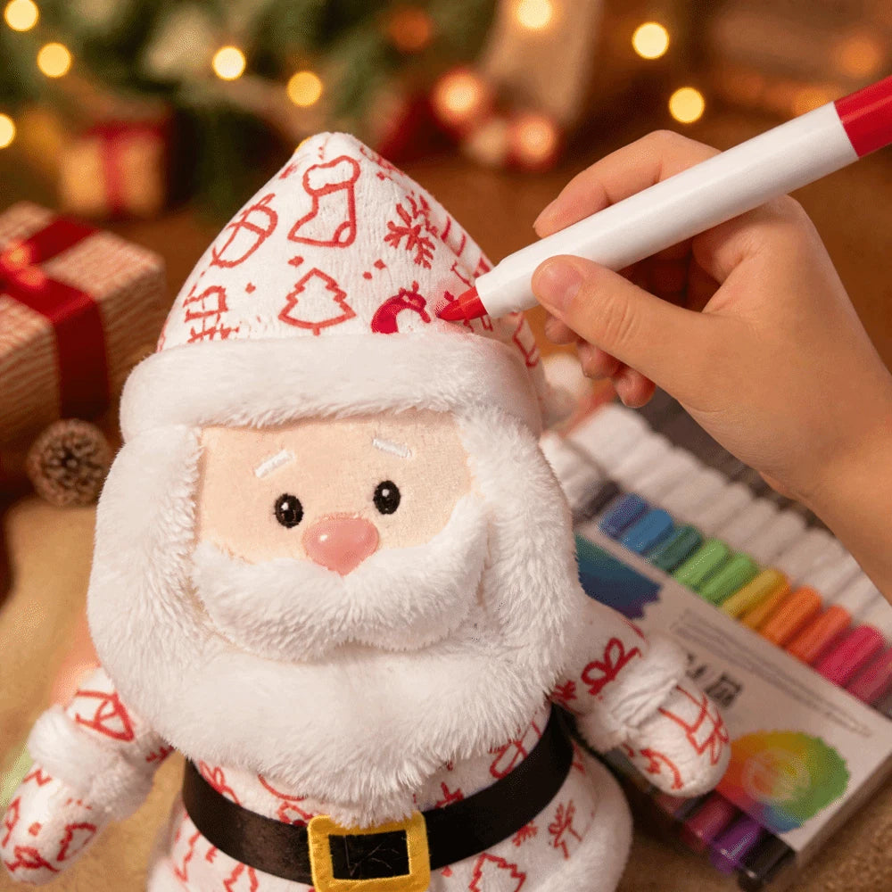 DIY Paintable Santa Plush Toy – Christmas Craft Kit with 12 Coloured Pens