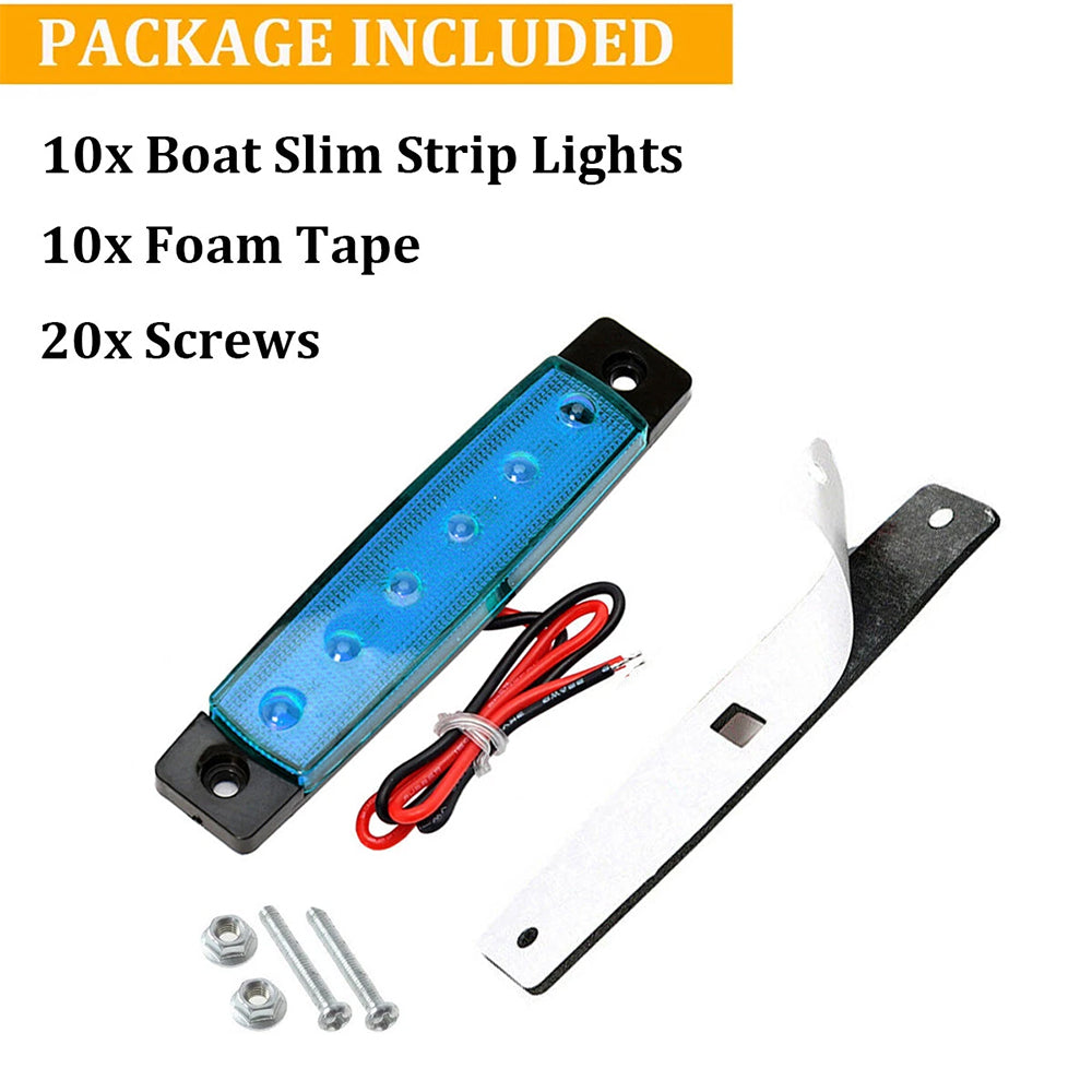 10Pcs Marine Boat 6LED Deck Courtesy Lights Waterproof Blue Stern Transom Light