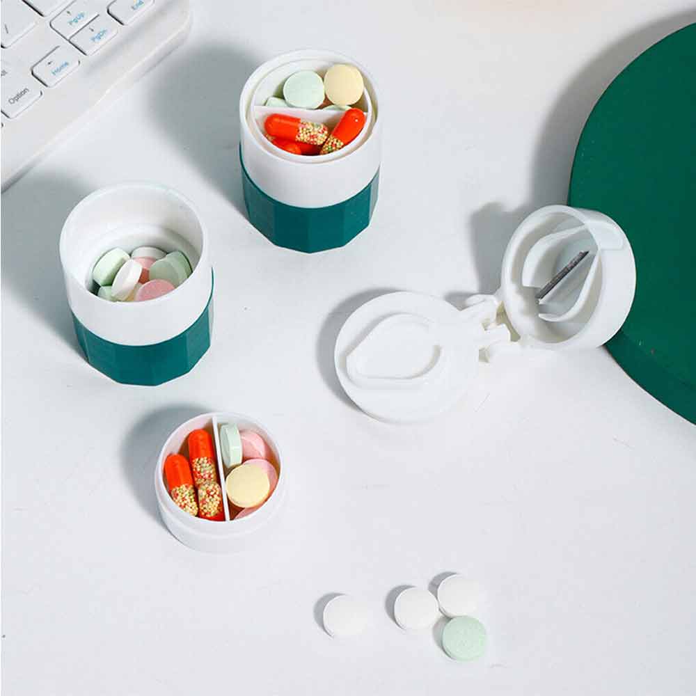 Tablet Divider Cutter 4IN1 Pill Medicine Crusher Grinder Splitter Storage Box
