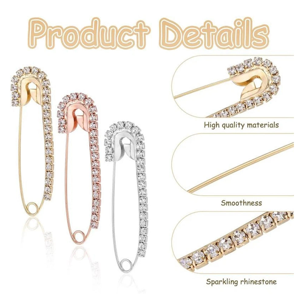12PCS Rhinestone Modesty Pins for Clothes Brooch Pin Decor Bling Crystal Pins