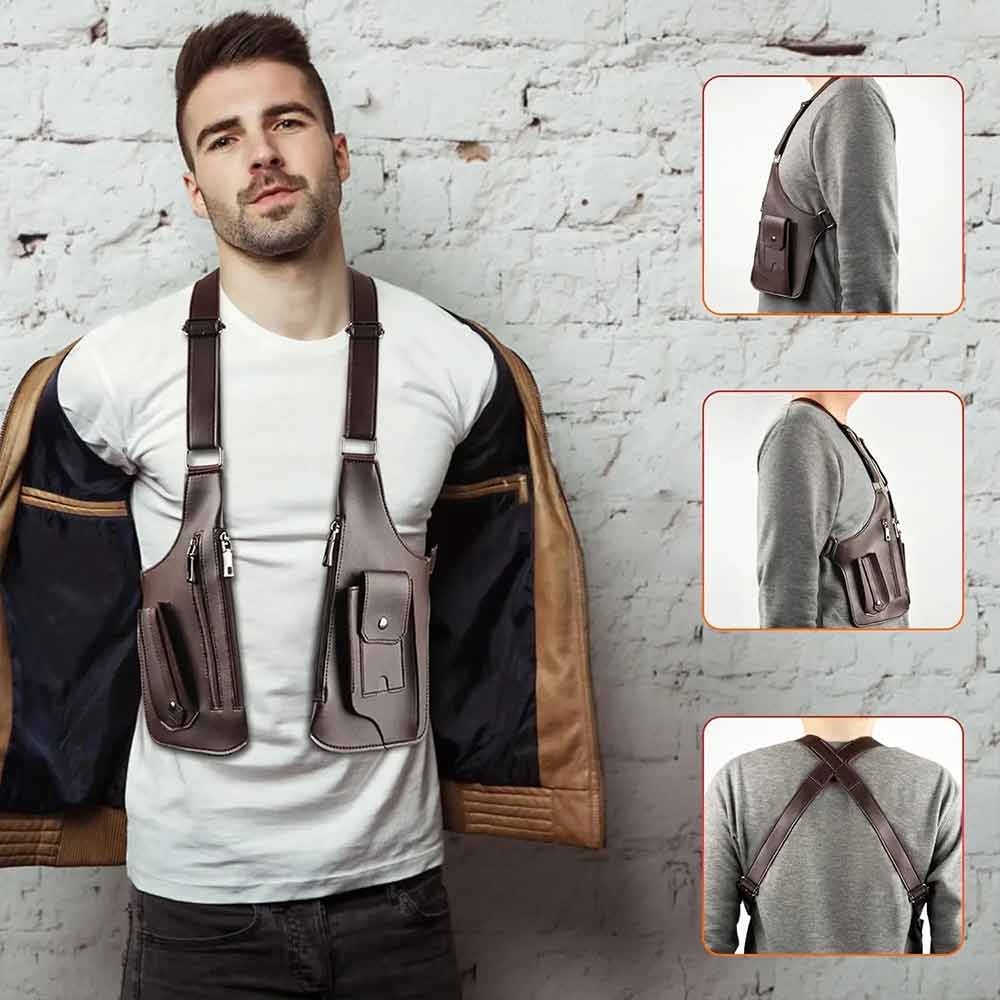 Adjustable Anti-Theft Underarm Shoulder Bag – PU Leather Wallet Holster Bag (Brown)