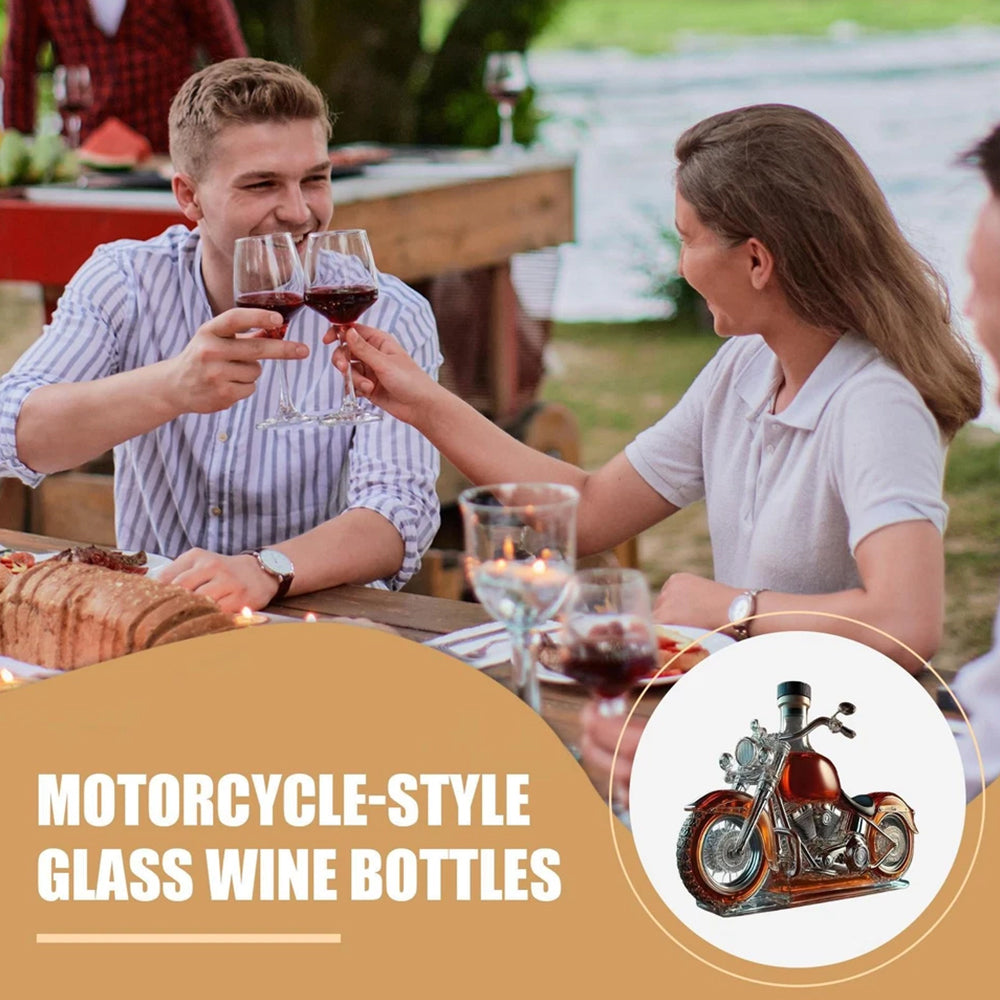 Motorcycle Whiskey Decanter - Vintage Glass Liquor Bottle with Unique Pourer