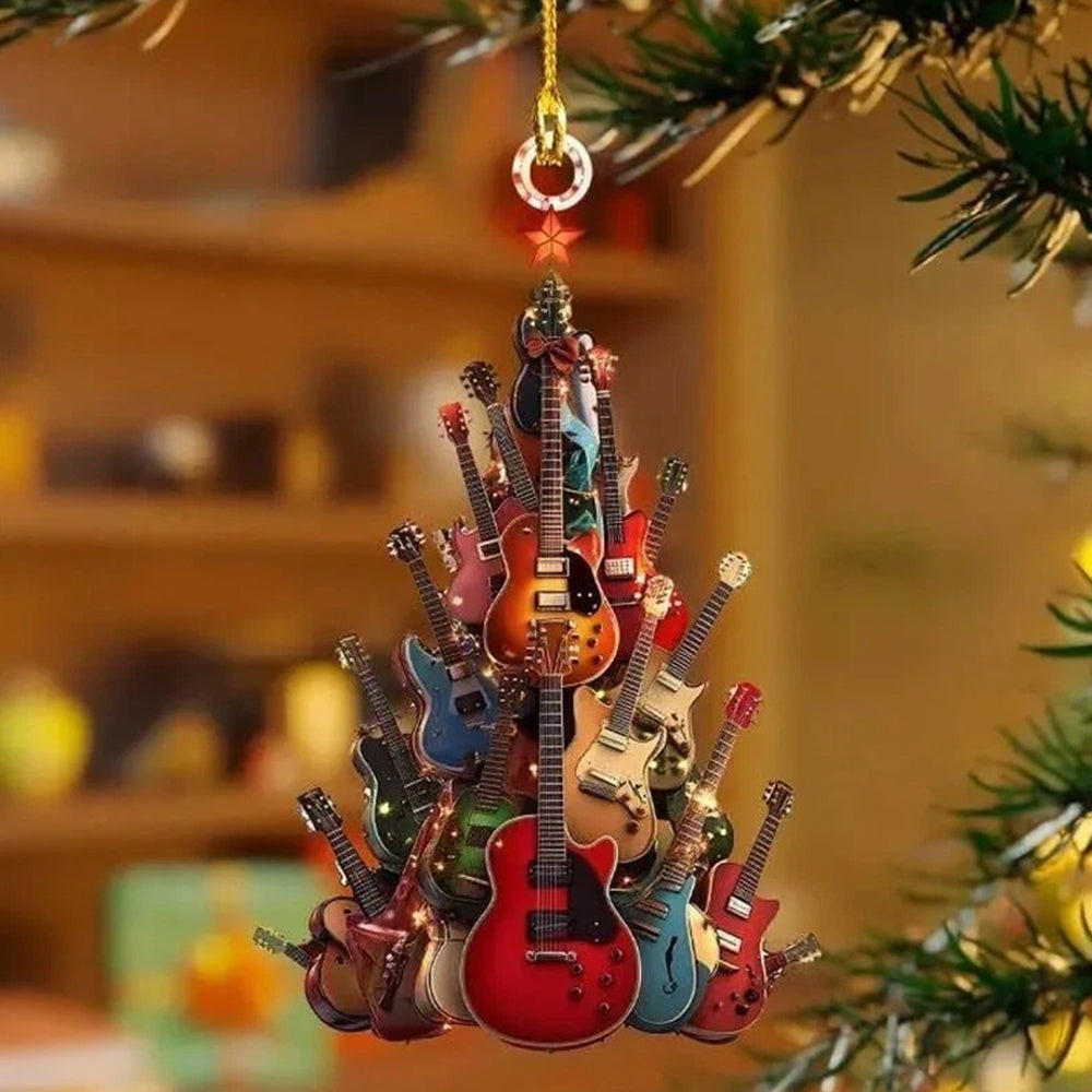 10PCS Guitar Christmas Ornaments - Rockin' Around The Guitar 2D Acrylic Xmas Tree Decorations