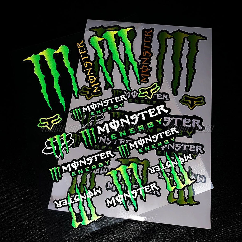 2 Sheets Monster Stickers – Motorbike Car Helmet Decals, DIY Bike Graphics Random