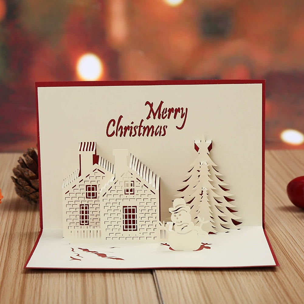 3D Pop-Up Christmas Card – Snowy Cottage Holiday Greeting Card