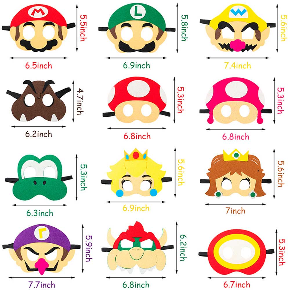 12PC Cartoon Mario Felt Costume Masks Party Supplies Favors Decoration Gift