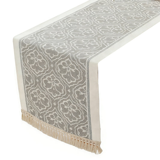Jacquard Tassel Table Runner - Vintage Dining Table Decor with Tassel Trim