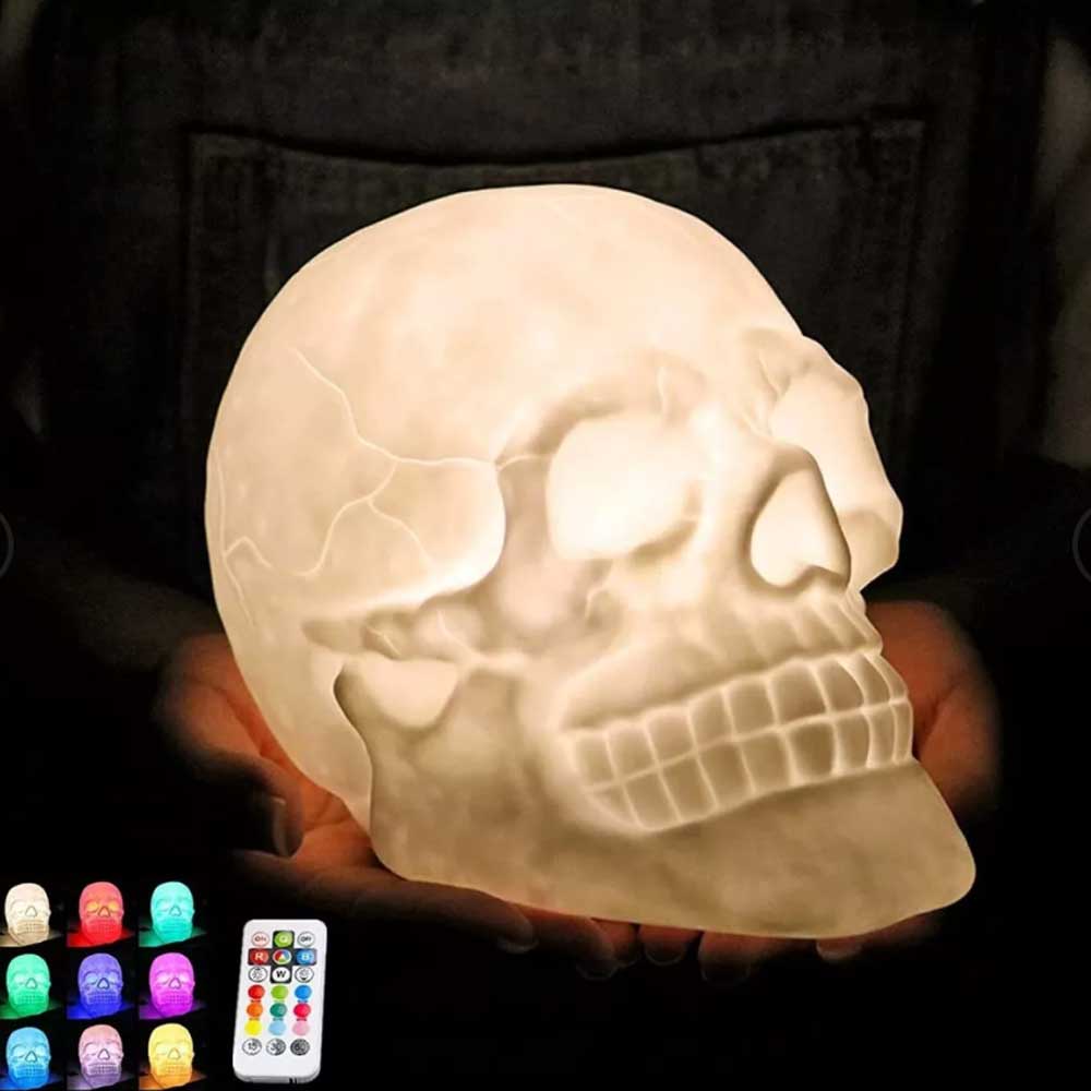 Skull Head LED Night Light 7 Color Bedside Touch Table Lamp USB Remote Control
