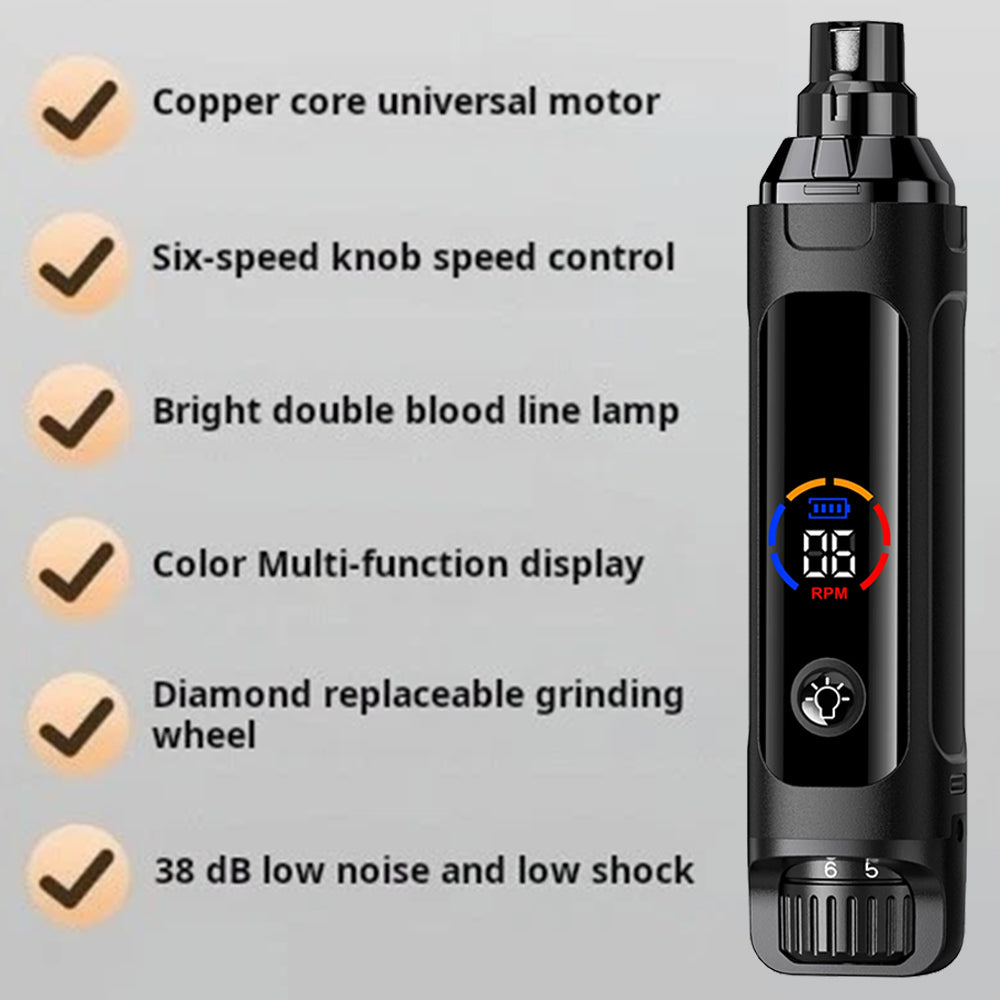 Pet Nail Grinder – 38dB Quiet Dog & Cat Claw Trimmer, 6-Speed & Dual LED
