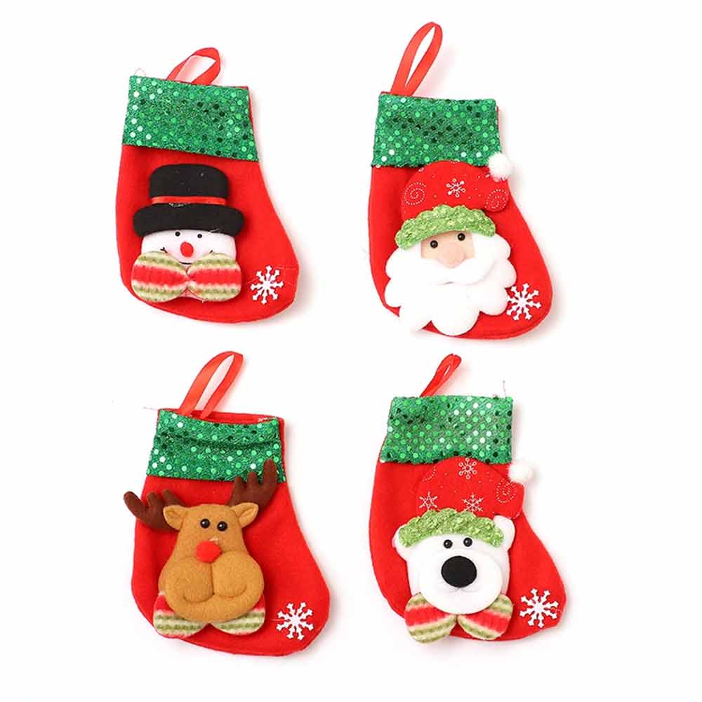 Santa Christmas Tree Hanging Bags – 4PCS Velvet Candy Gift Bags 15 × 12cm