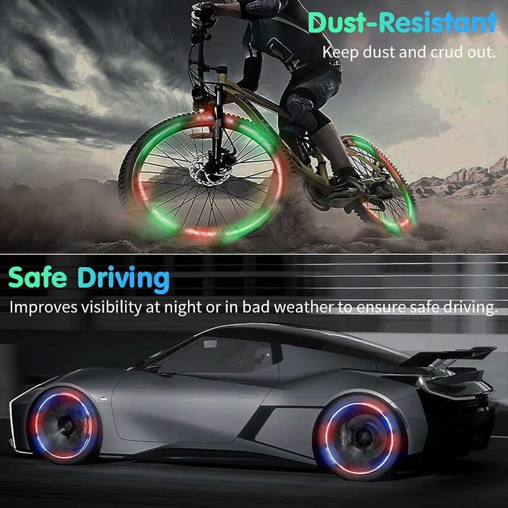 4-Pack LED Tire Valve Stem Cap Lights - Vibration-Activated Strobe Flash for Car, Truck, Motorcycle Wheels