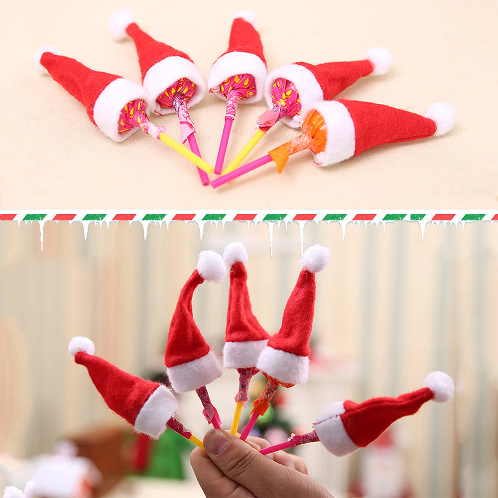 20PCS Christmas Mini Santa Hats - Lollipop & Candy Cane Covers Xmas Party Decor