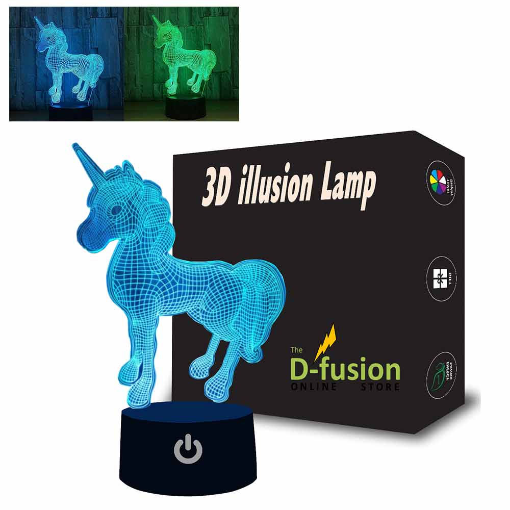 Unicorn Illusion Lamp 3D Optical Night Light LED Kids Mood Light Bedside