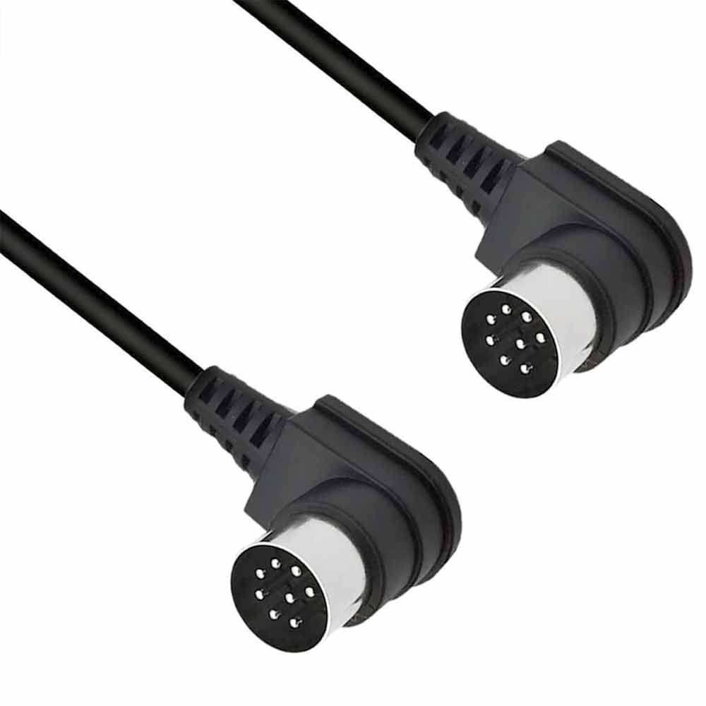 Dual 90° Angle 8-Pin DIN Plug to Male Speaker Audio Cable – 1m