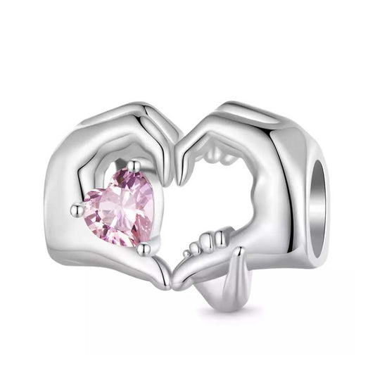 Family Love Hands Heart Charm For European Bracelets S925 Sterling Silver