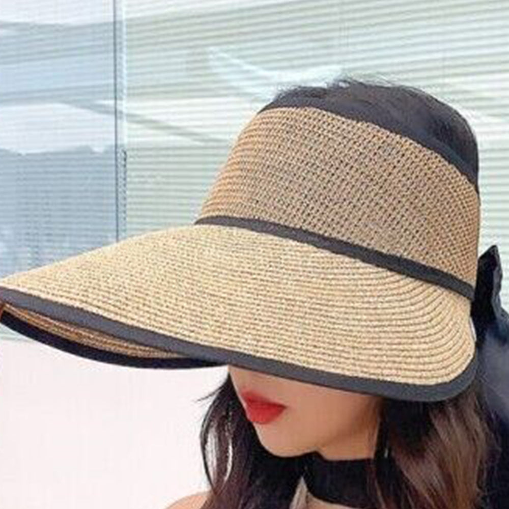Women Empty Top Breathable Beach Sun Hat Visor Wide Brim Summer Foldable Cap