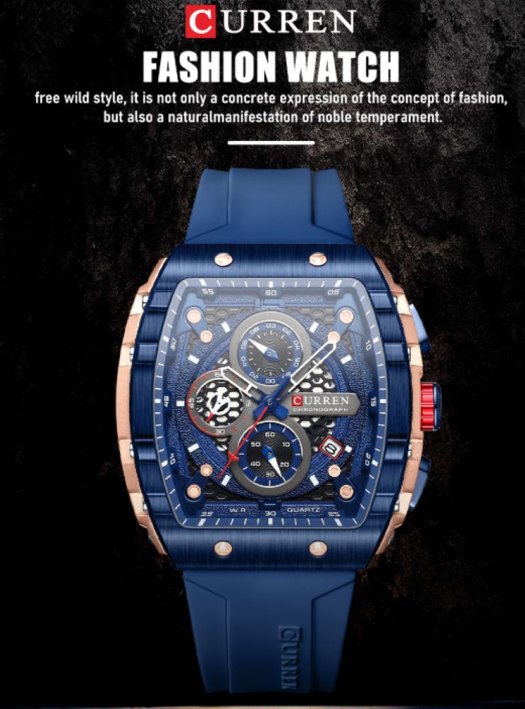 Men's Chronograph Watch – 47mm Quartz Silicone Strap, 3ATM Water Resistant