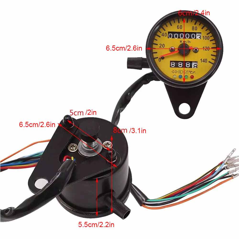 Universal Motorcycle Odometer Speedometer KMH Tachometer Speedo Gauge LED Light