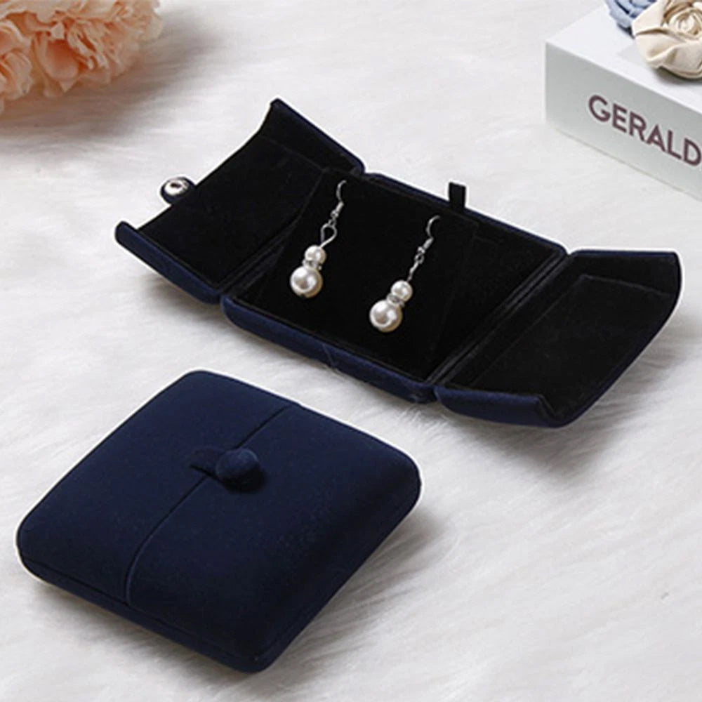 Small Double Open Jewelry Box - Velvet Gift Case for Necklace Earrings Rings