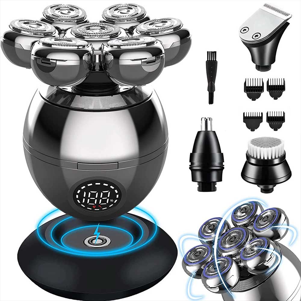 7-in-1 Men's Electric Shaver & Grooming Kit - 7D Rotating Head for Bald Head, Beard, Hair & Facial Care