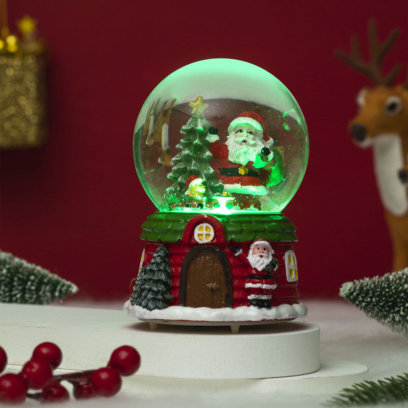 Musical Snow Globe – Christmas Tree & Santa House 12cm Tabletop Decoration