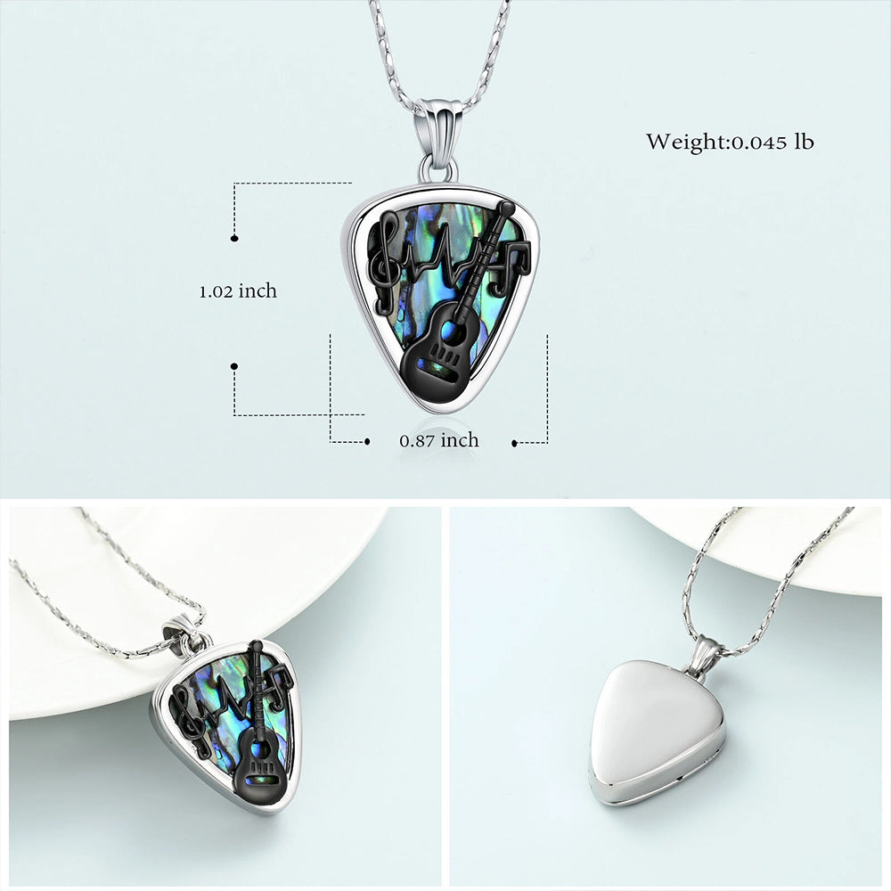 3-Piece Guitar Pick Ash Urn Necklace Set | Memorial Pendant with Abalone Shell & Musical Design