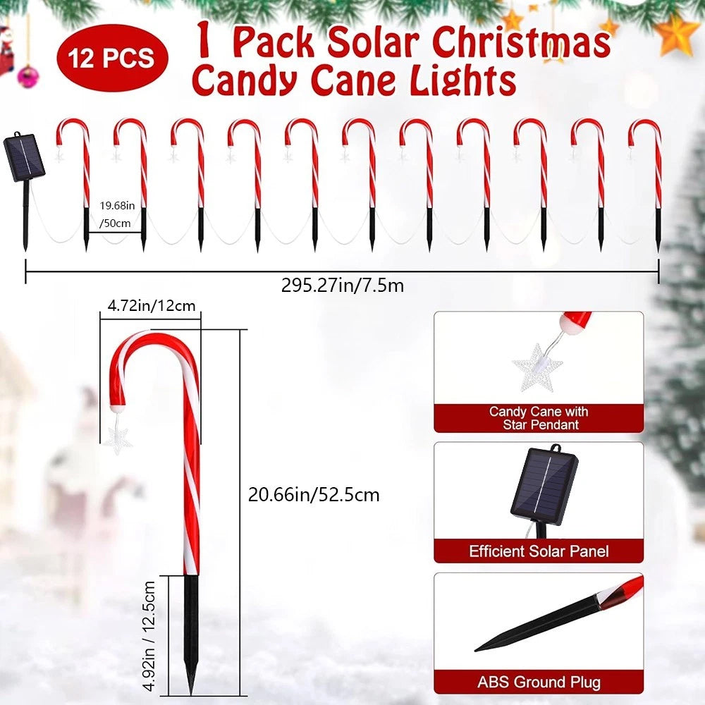 5-in-1 Solar Powered Red Candy Cane LED Lights Outdoor Christmas Pathway Decoration