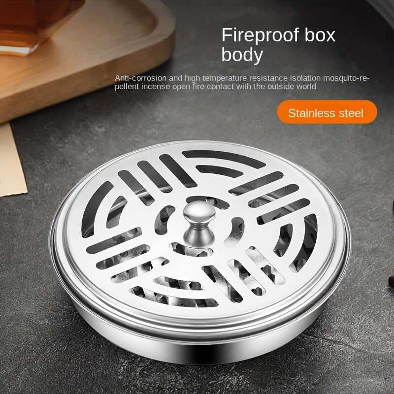 Stainless Steel Mosquito Coil Spiral Repellent Smoke Incense Anti Bug Fly With Lid